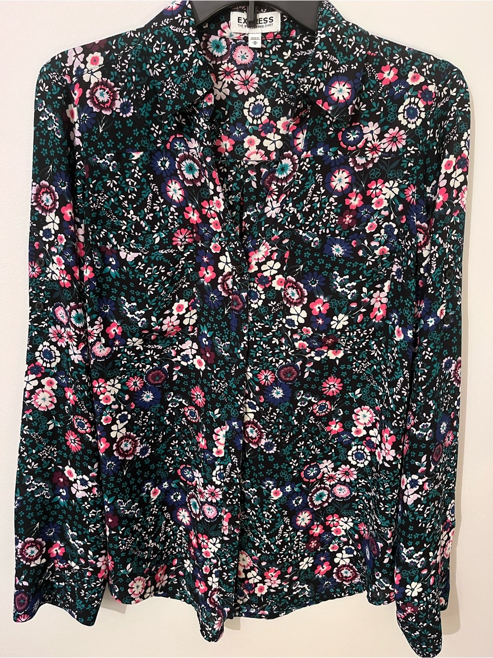 Express Portofino Shirt Feminine Floral Dressy Blouse Medium